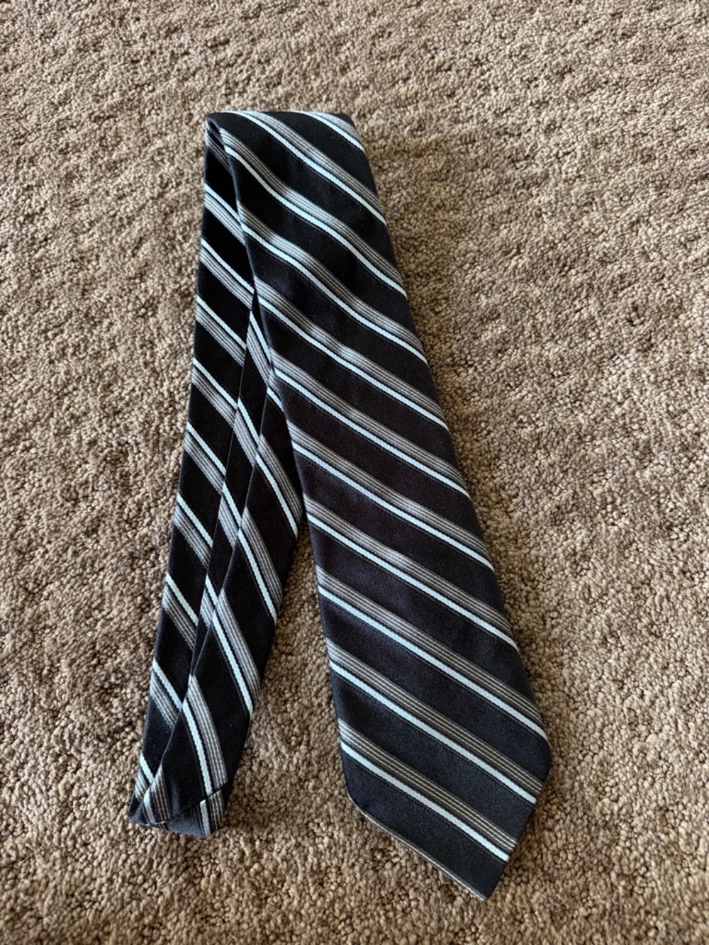 Ike Behar Black Tie with Silver and Gray Stripes